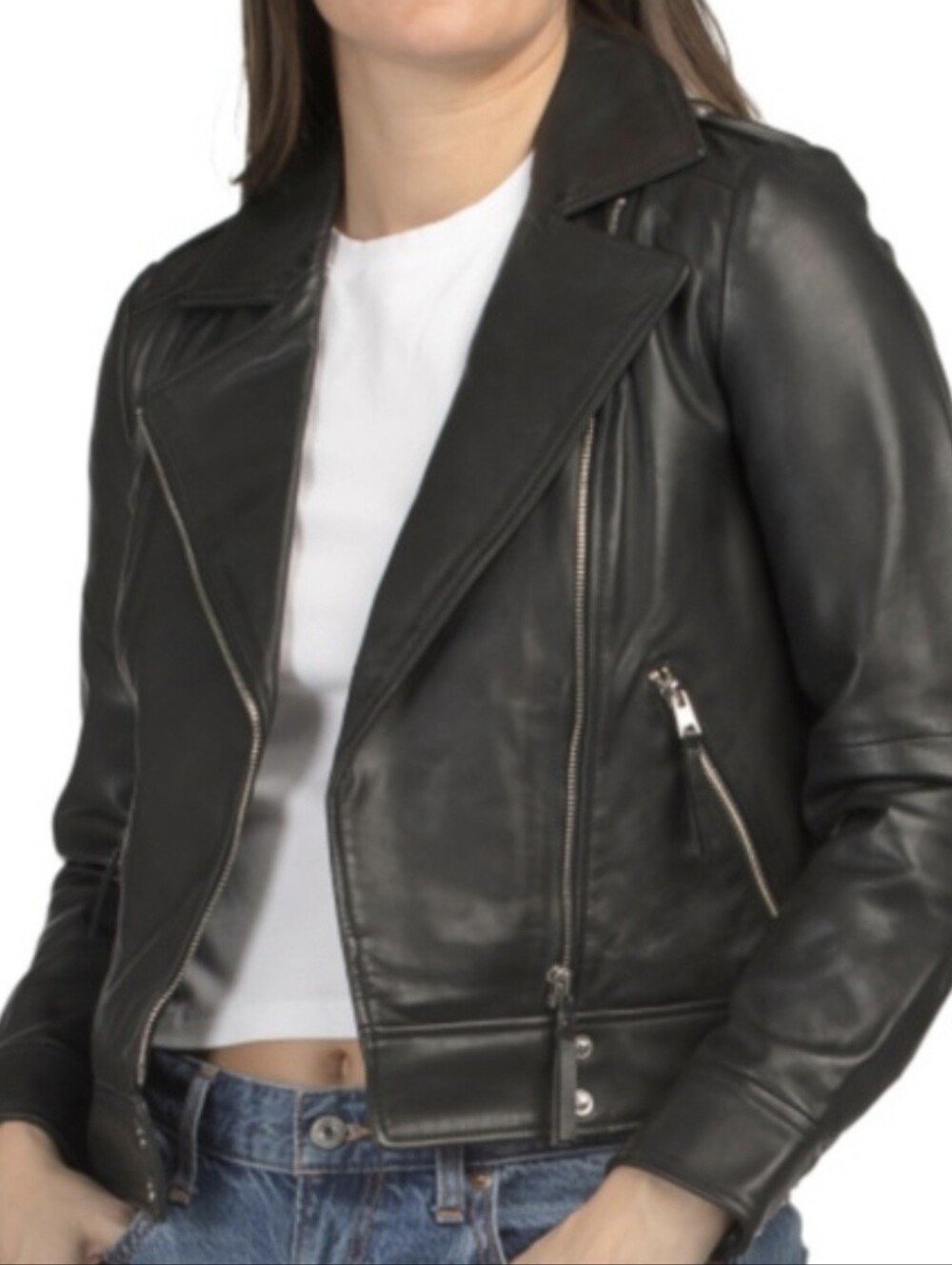 Bod & Christensen Moto Biker Jacket Black Buttery Soft Leather Size 8 NEW